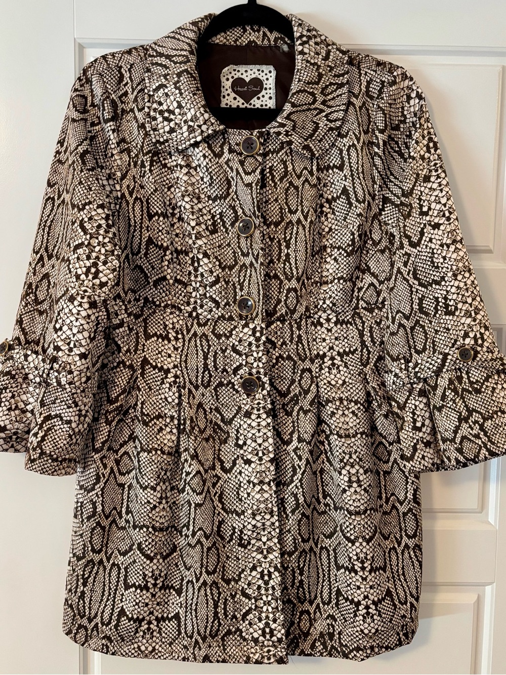 Heart Soul Snake-Print Coat in Brown and Cream